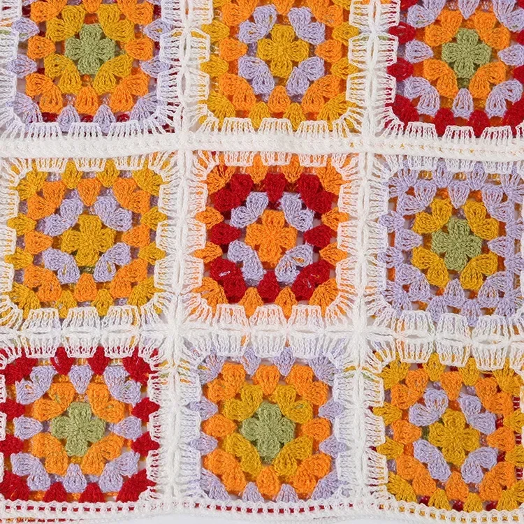 Wholesale rust multicolor patchwork crochet-look top for OEM and private label production 5