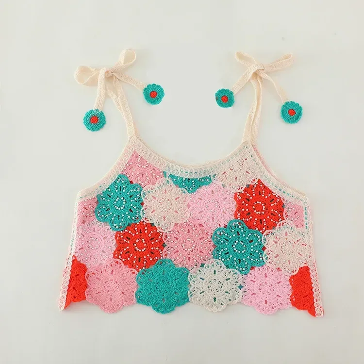 Wholesale pastel 3d floral crochet-look tank top for OEM and private label production 2