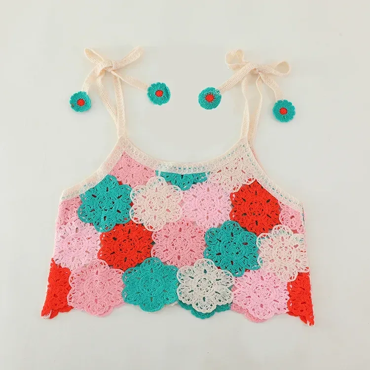 Wholesale pastel 3d floral crochet-look tank top for OEM and private label production 5