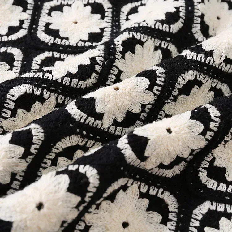 Wholesale Black White Geometric Crochet-Look Shirt alternate view
