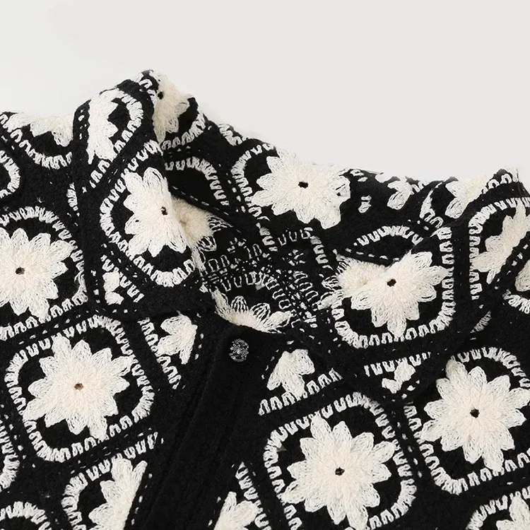 Wholesale black white geometric crochet-look shirt for OEM and private label production 5