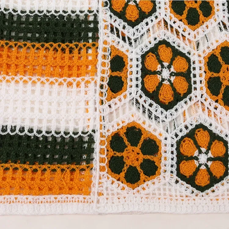 Wholesale orange geometric crochet-look polo top for OEM and private label production 7