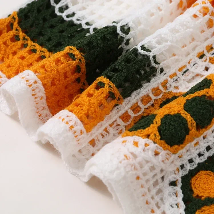 Wholesale orange geometric crochet-look polo top for OEM and private label production 8