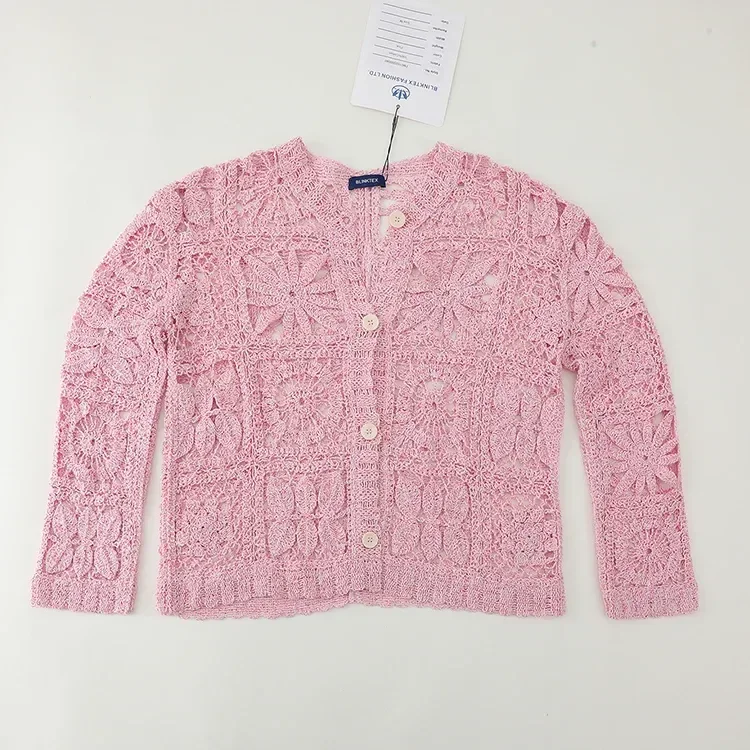 Wholesale blush lace crochet-look open cardigan for OEM and private label production 2