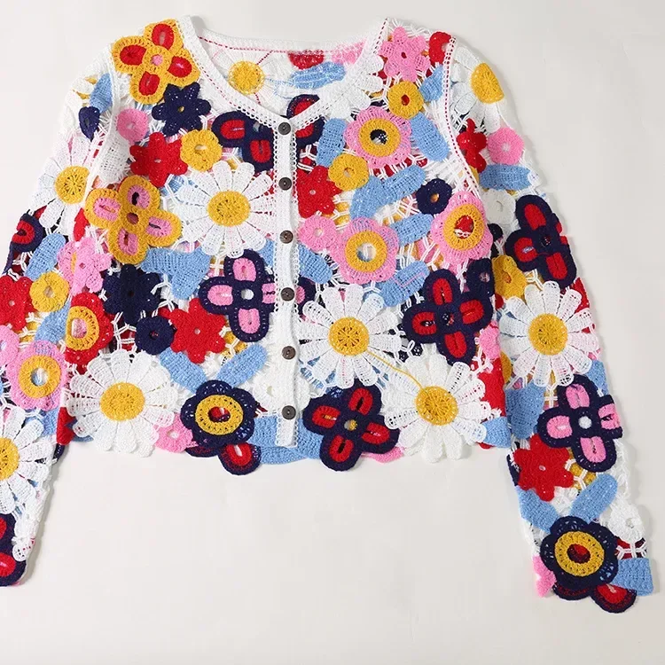 Wholesale multicolor floral crochet-look cardigan for OEM and private label production 2