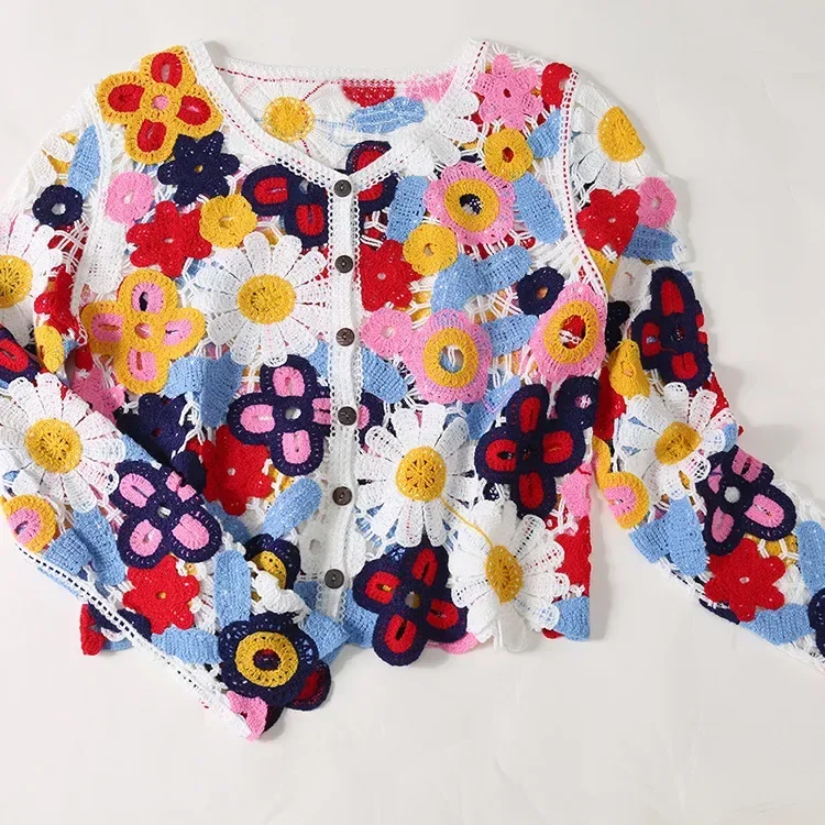 Wholesale multicolor floral crochet-look cardigan for OEM and private label production 5