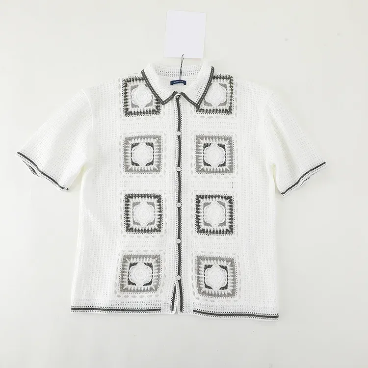 Wholesale ivory square motif crochet-look shirt for OEM and private label production 2