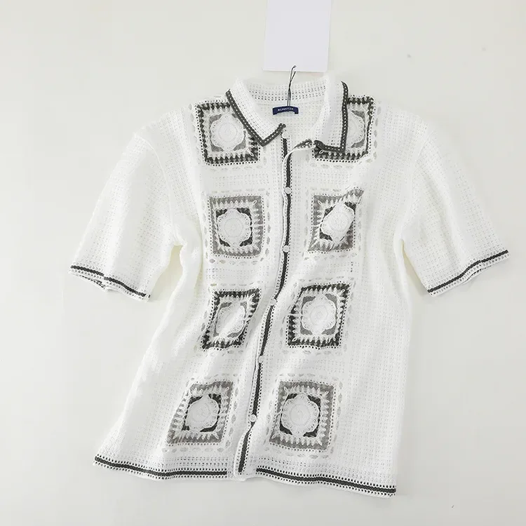 Wholesale ivory square motif crochet-look shirt for OEM and private label production 7