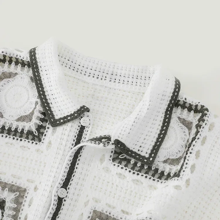 Wholesale ivory square motif crochet-look shirt for OEM and private label production 5