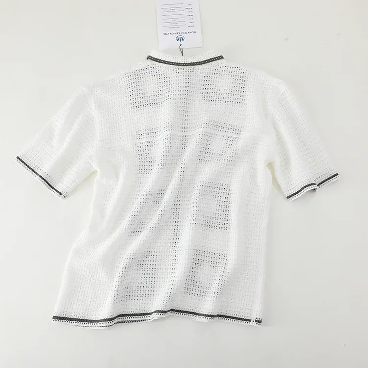 Wholesale ivory square motif crochet-look shirt for OEM and private label production 8