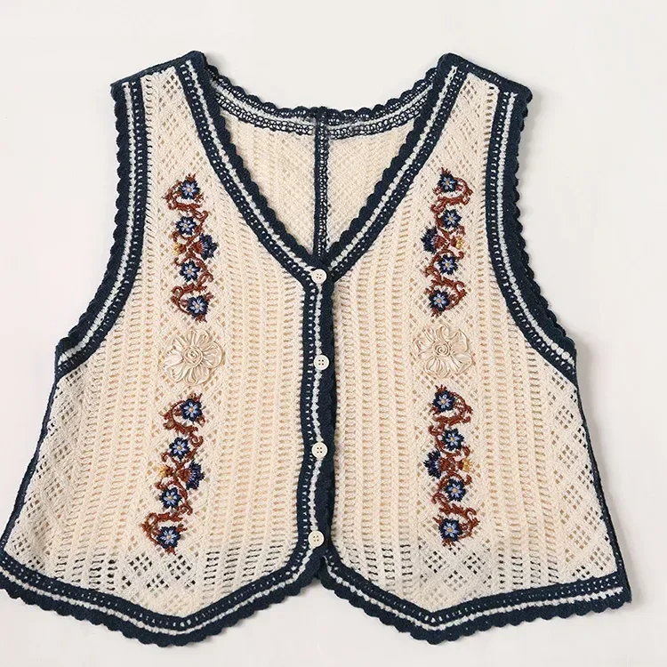 Wholesale Ivory Navy Botanical Crochet-Look Vest alternate view