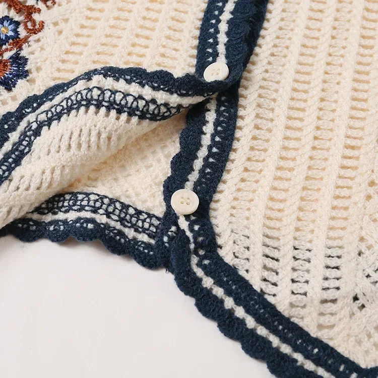 Wholesale ivory navy botanical crochet-look vest for OEM and private label production 4