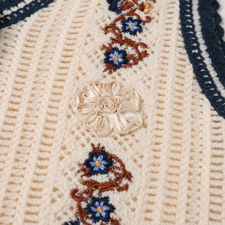 Wholesale ivory navy botanical crochet-look vest for OEM and private label production 5