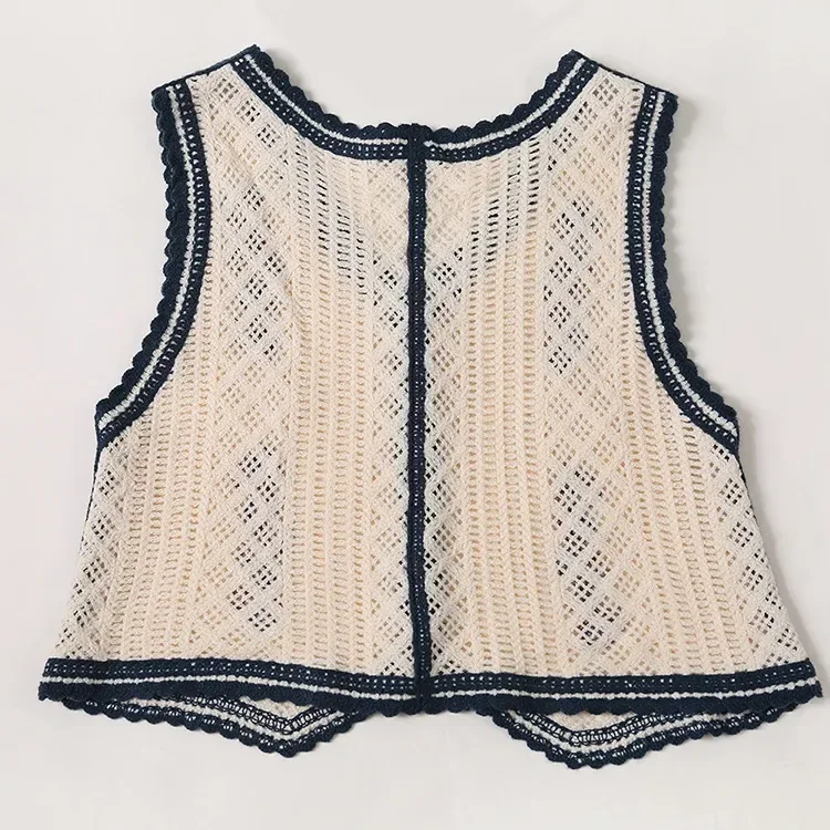 Wholesale ivory navy botanical crochet-look vest for OEM and private label production 7