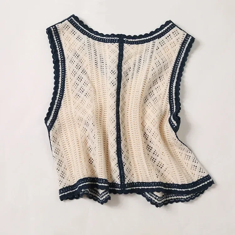 Wholesale ivory navy botanical crochet-look vest for OEM and private label production 8