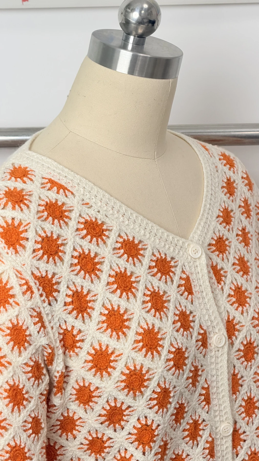 Wholesale Orange Daisy Crochet-Look Button Cardigan for OEM and private label production 6