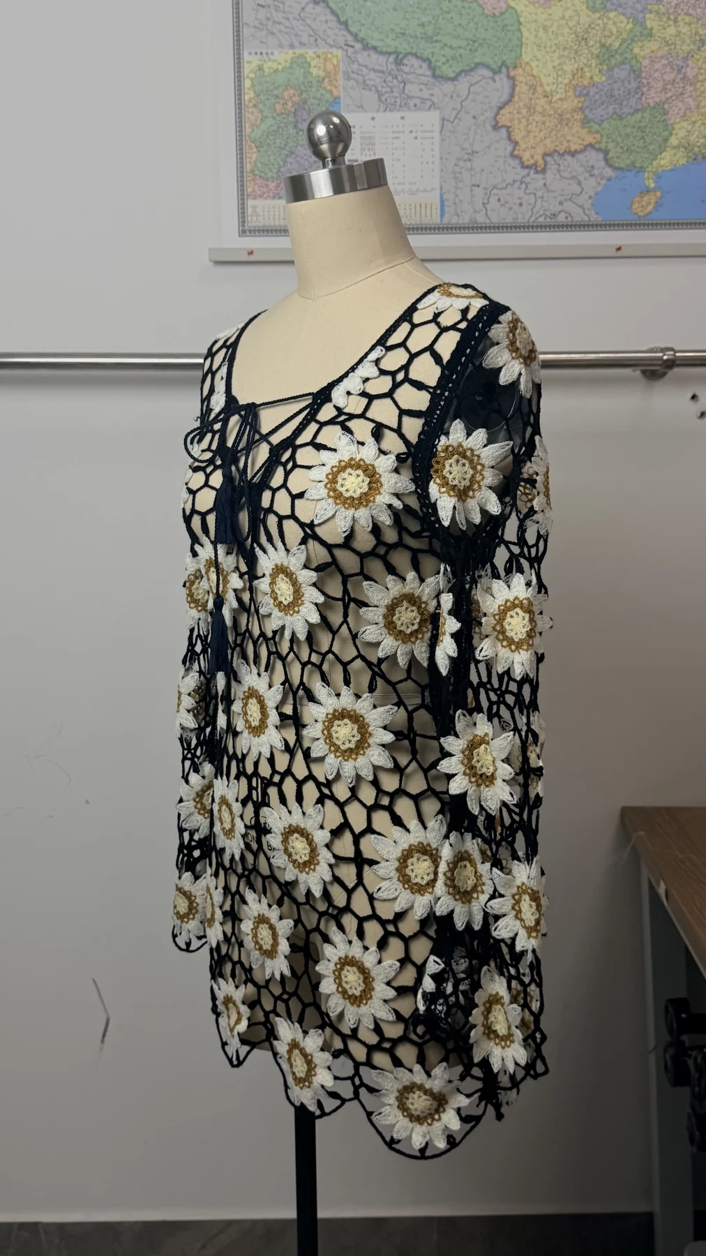 Wholesale Black Ivory Daisy Crochet-Look Tunic for OEM and private label production 7