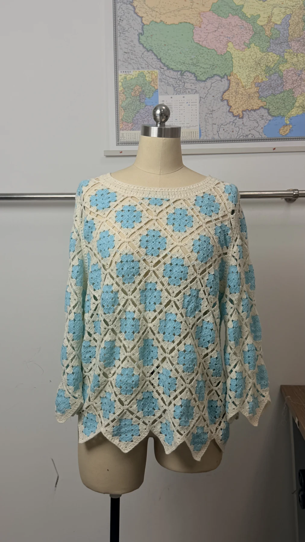 Wholesale Aqua Diamond Crochet-Look Tunic Top for OEM and private label production