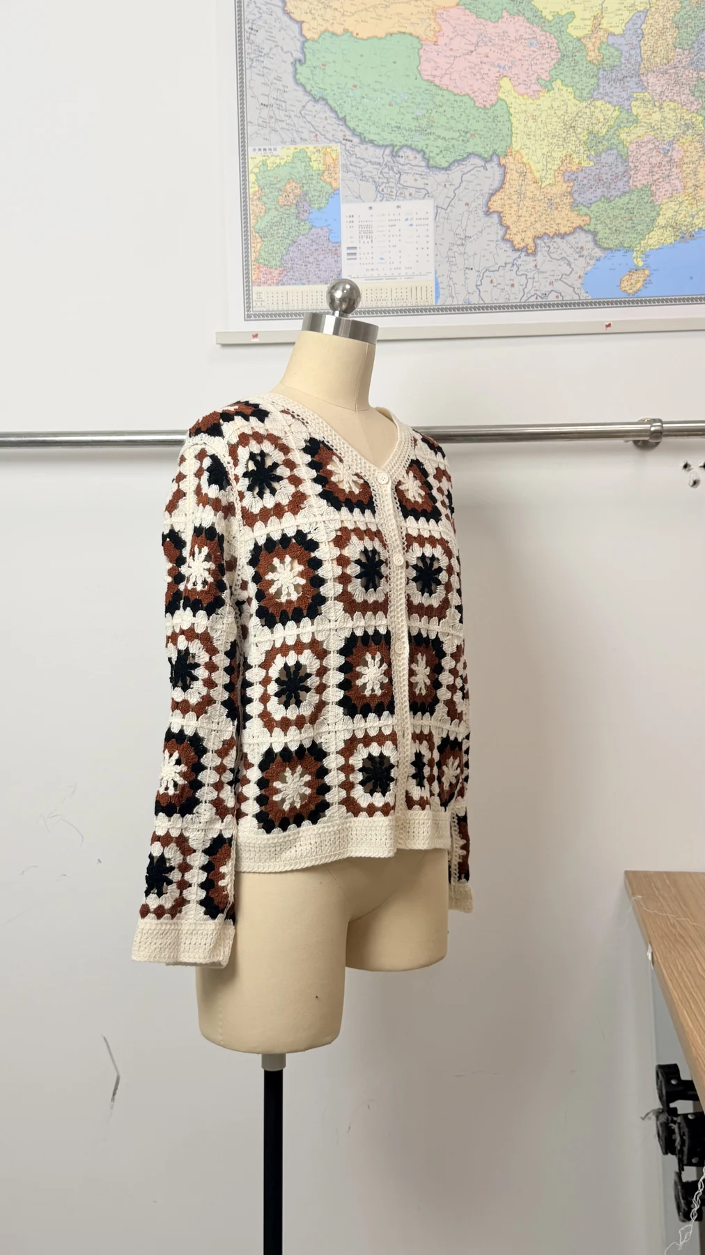 Wholesale Rust Black Granny Square Crochet-Look Sweater alternate view