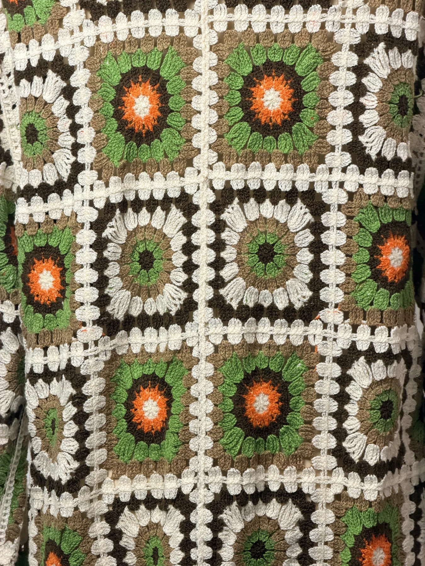 Wholesale Olive Orange Granny Square Crochet-Look Long Cardigan for OEM and private label production 3