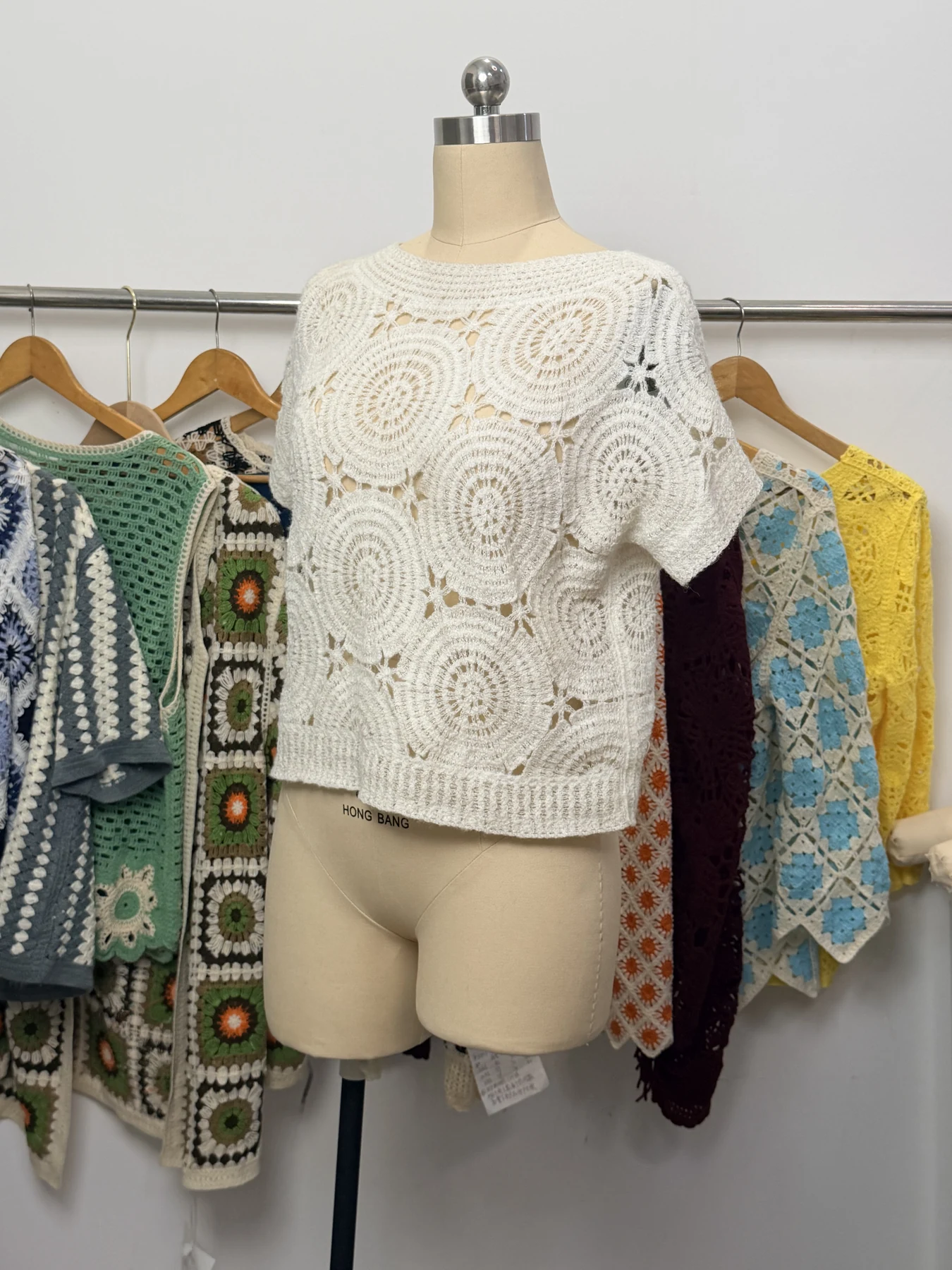 Wholesale Ivory Circular Motif Crochet-Look Top for OEM and private label production 4