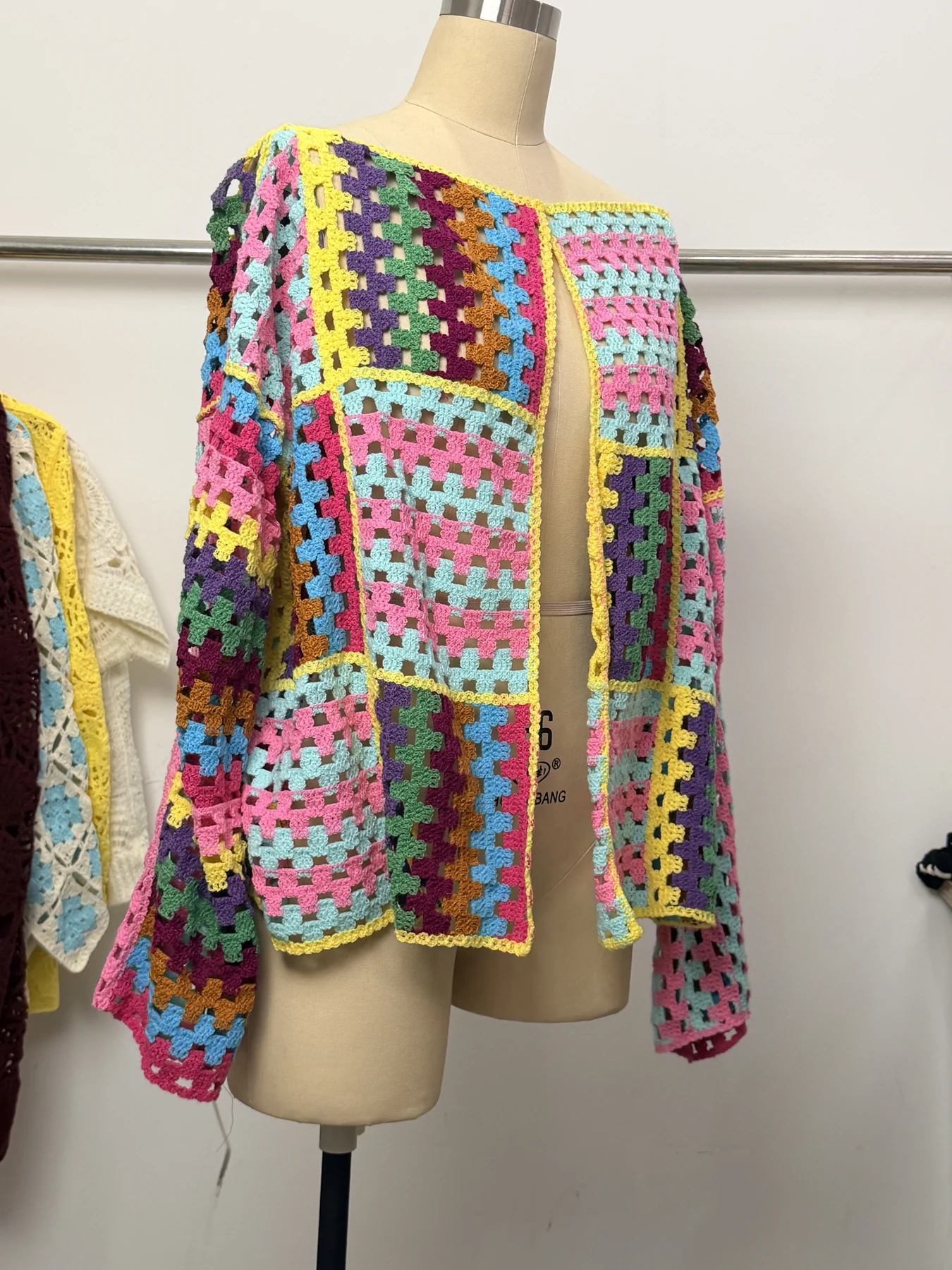 Wholesale Multicolor Patchwork Crochet-Look Sweater for OEM and private label production 4