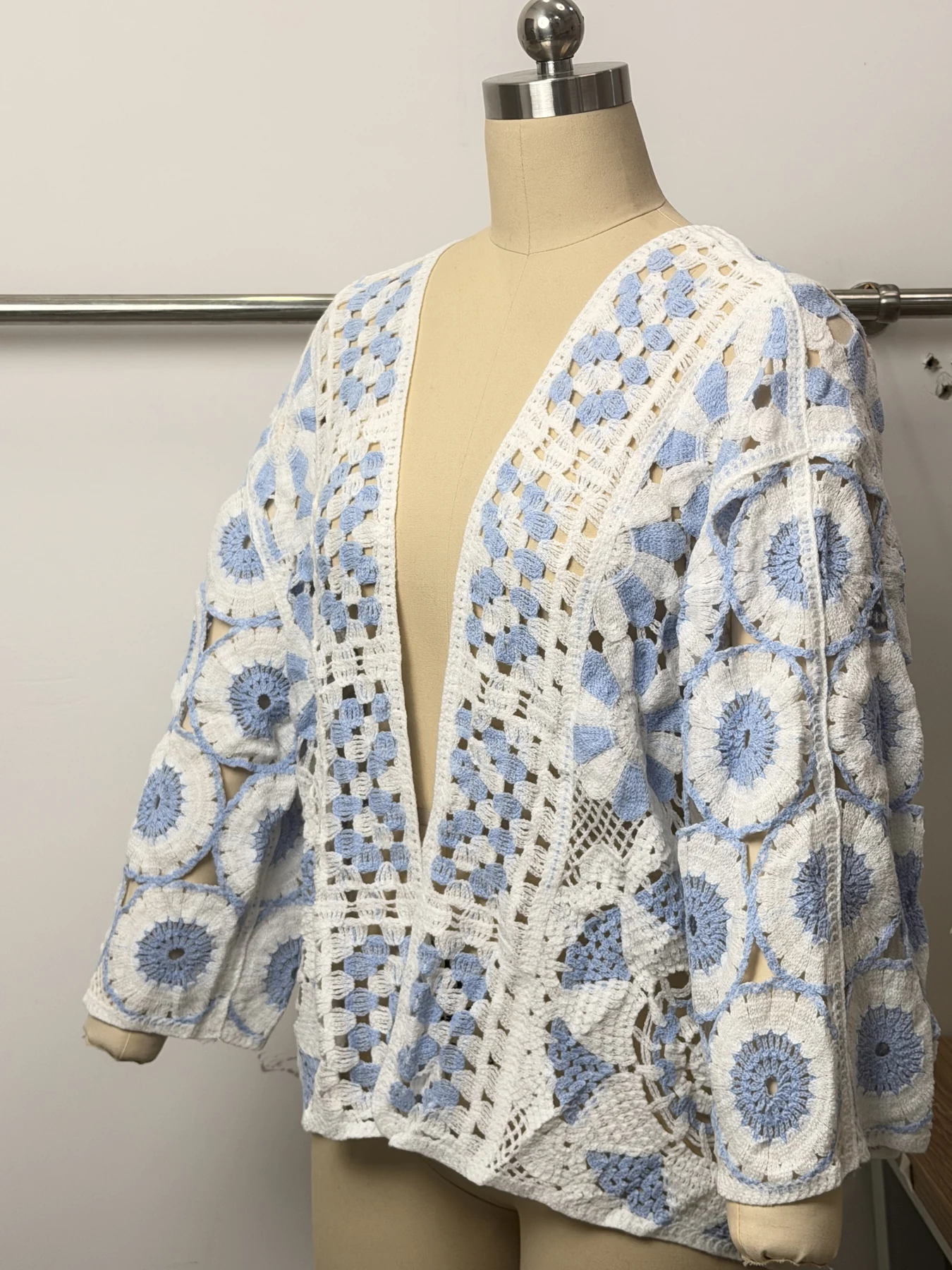 Wholesale Blue Ivory Floral Crochet-Look Cardigan for OEM and private label production 5