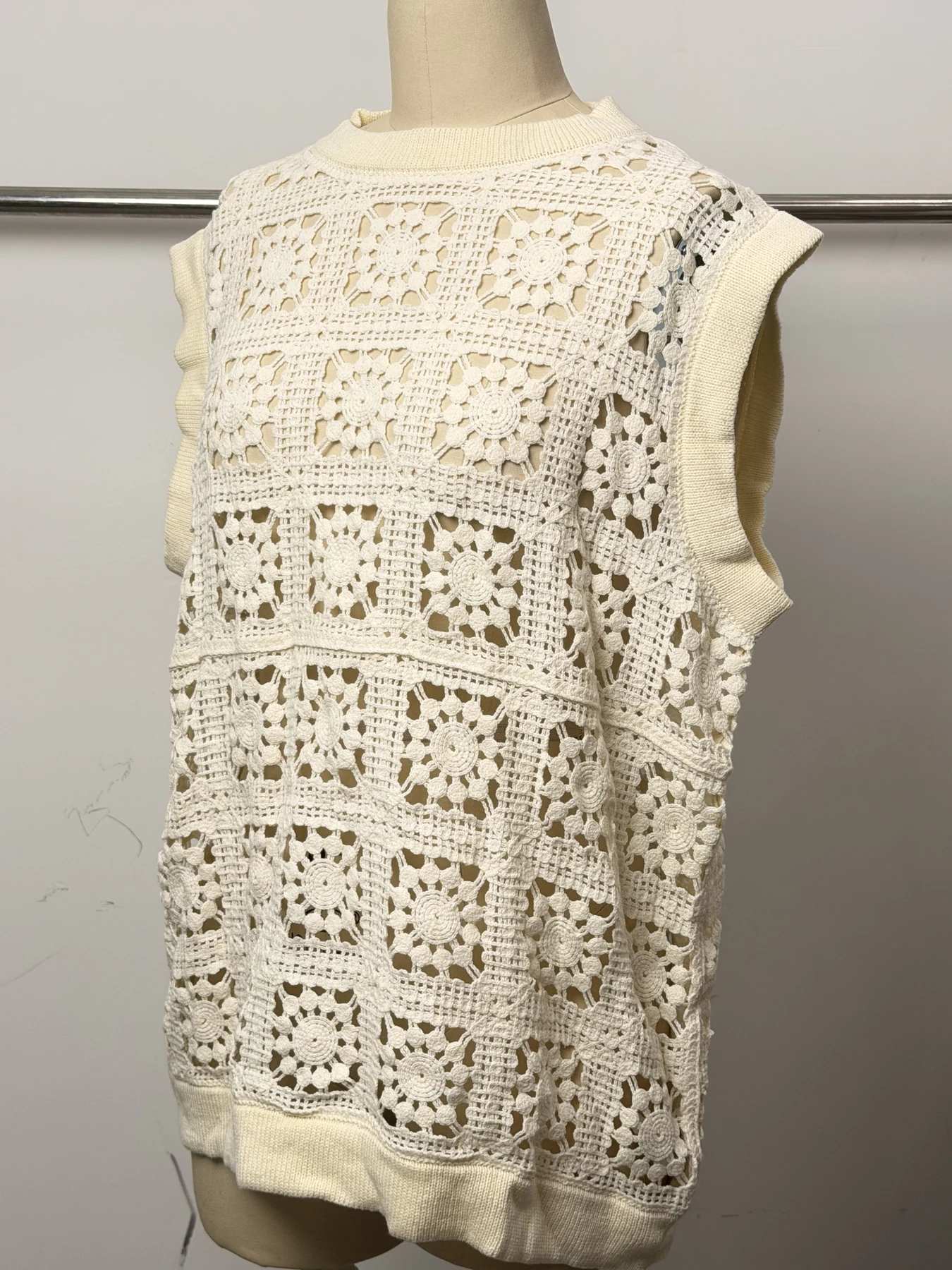 Wholesale Ivory Square Motif Crochet-Look Sleeveless Tunic alternate view