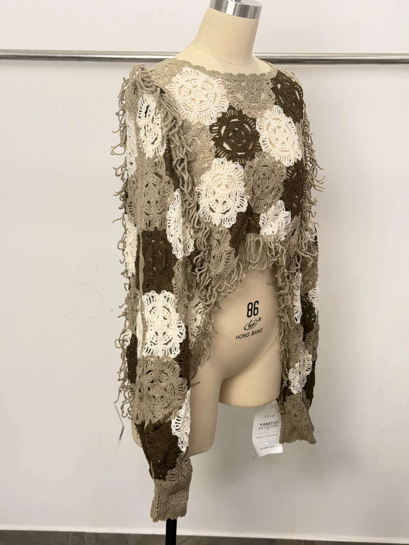 Wholesale Taupe Ivory Floral Crochet-Look Asymmetric Top alternate view