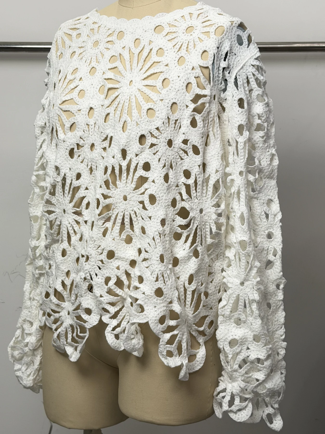 Wholesale Ivory Petal Motif Crochet-Look Poncho Top alternate view