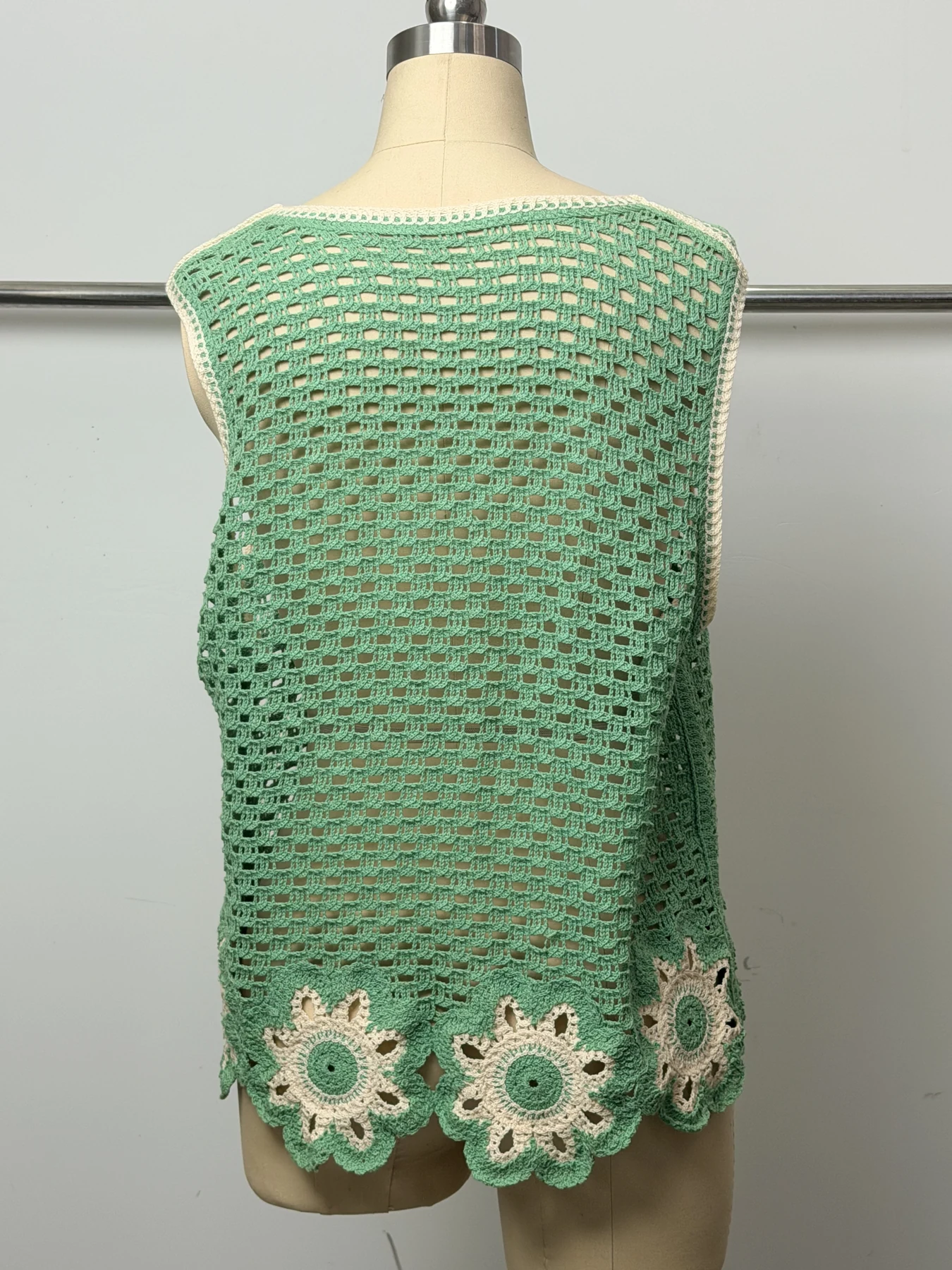 Wholesale Sage Green Crochet-Look Sleeveless Top alternate view