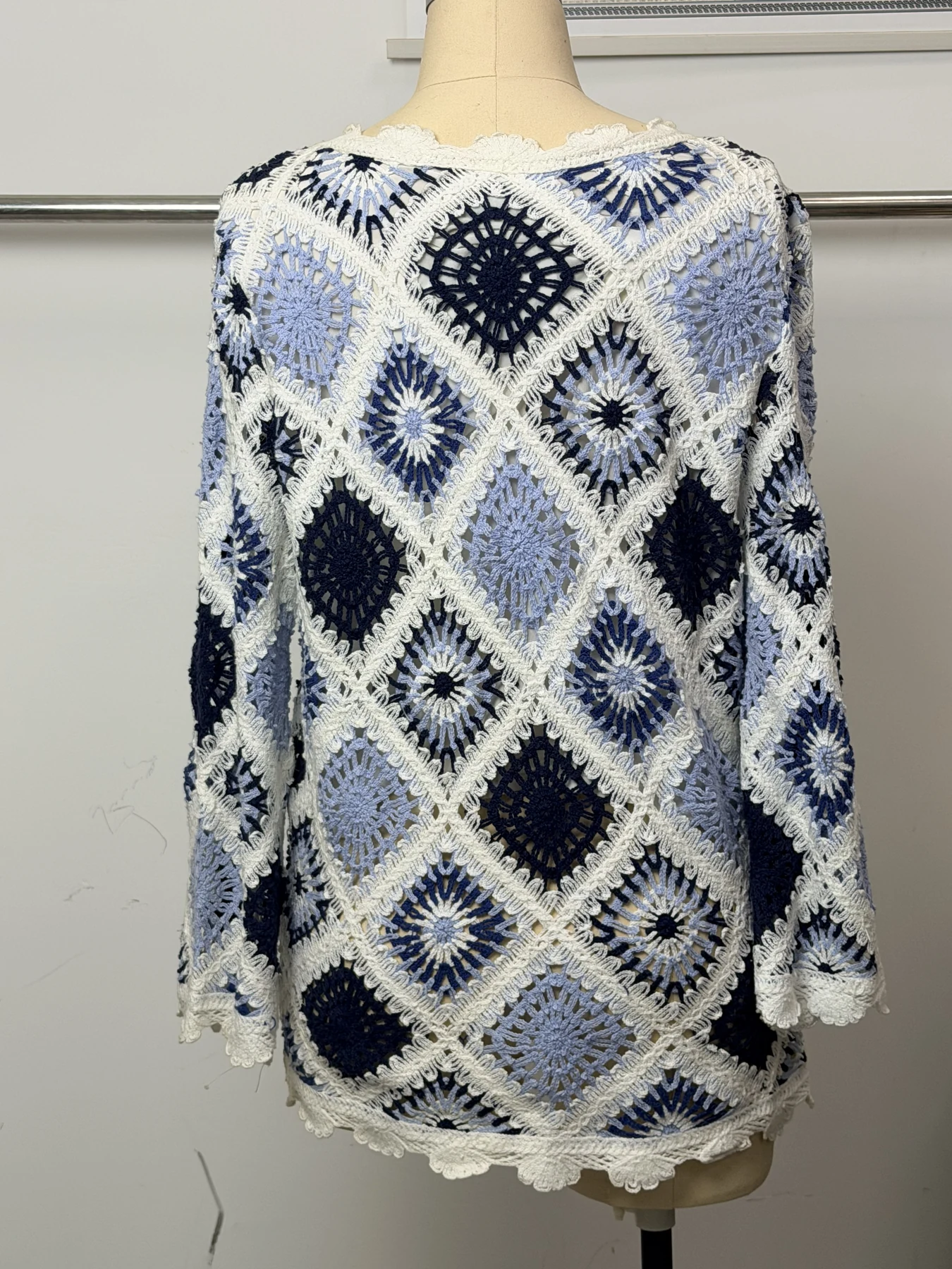 Wholesale Navy Ivory Diamond Crochet-Look Tunic for OEM and private label production 4