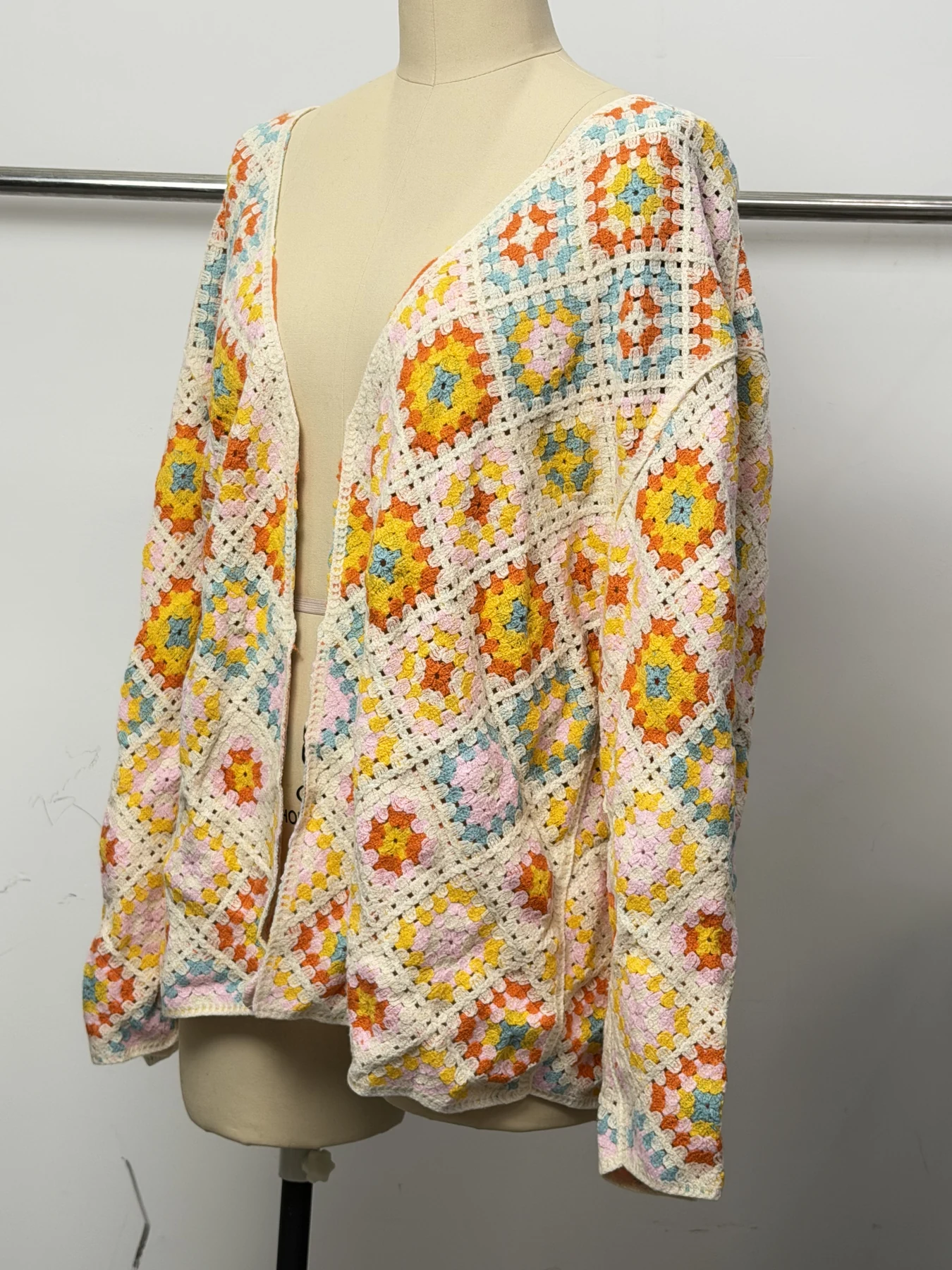 Wholesale Orange Yellow Floral Crochet-Look Cardigan alternate view