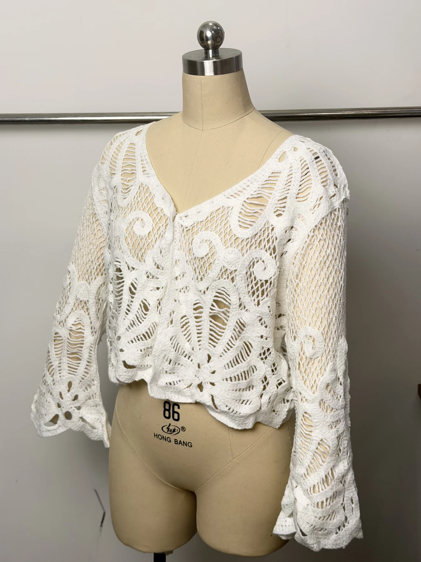 Wholesale Ivory Floral Tie-Front Crochet-Look Blouse alternate view