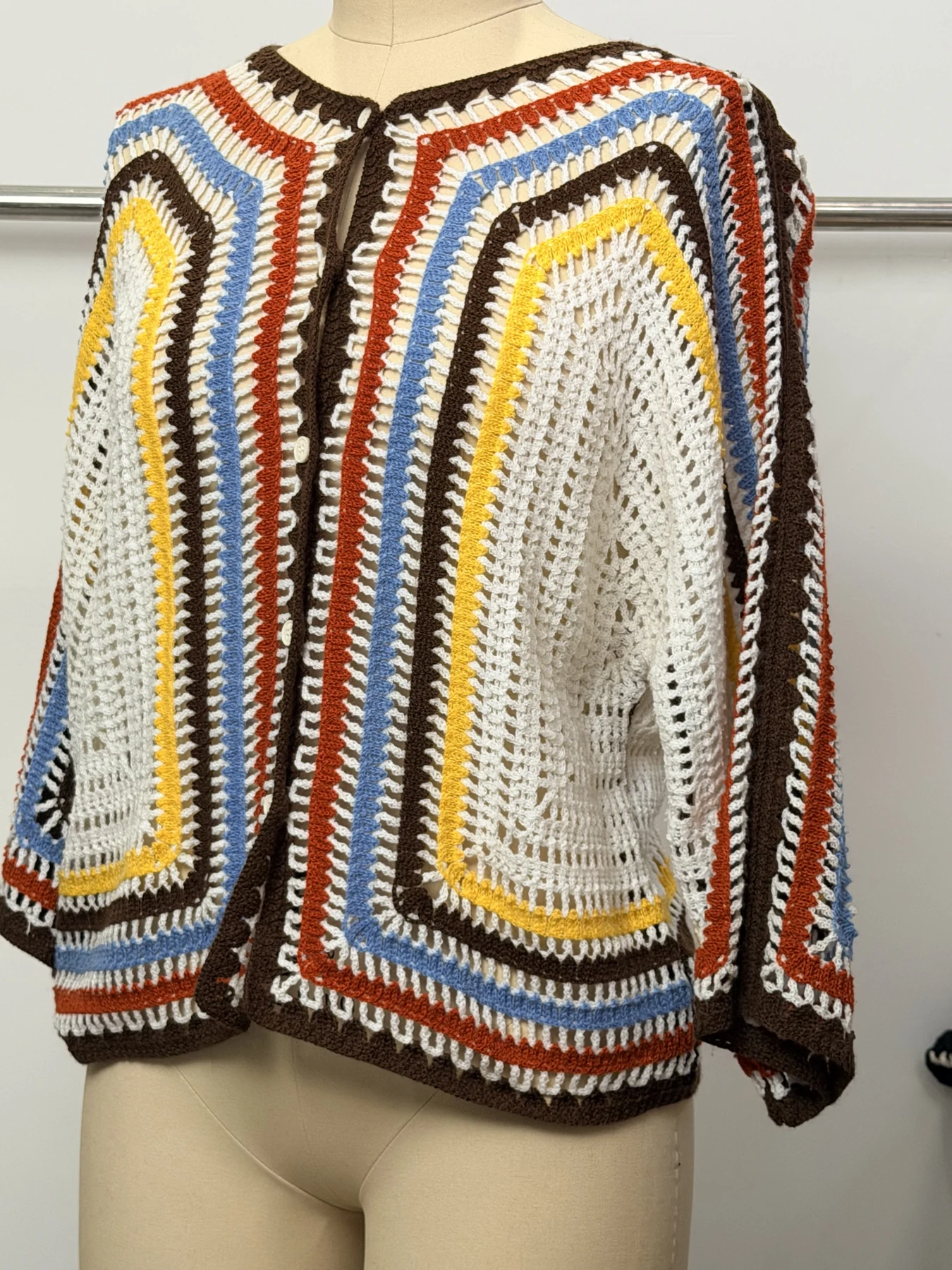 Wholesale Rust Navy Stripe Crochet-Look Cardigan alternate view