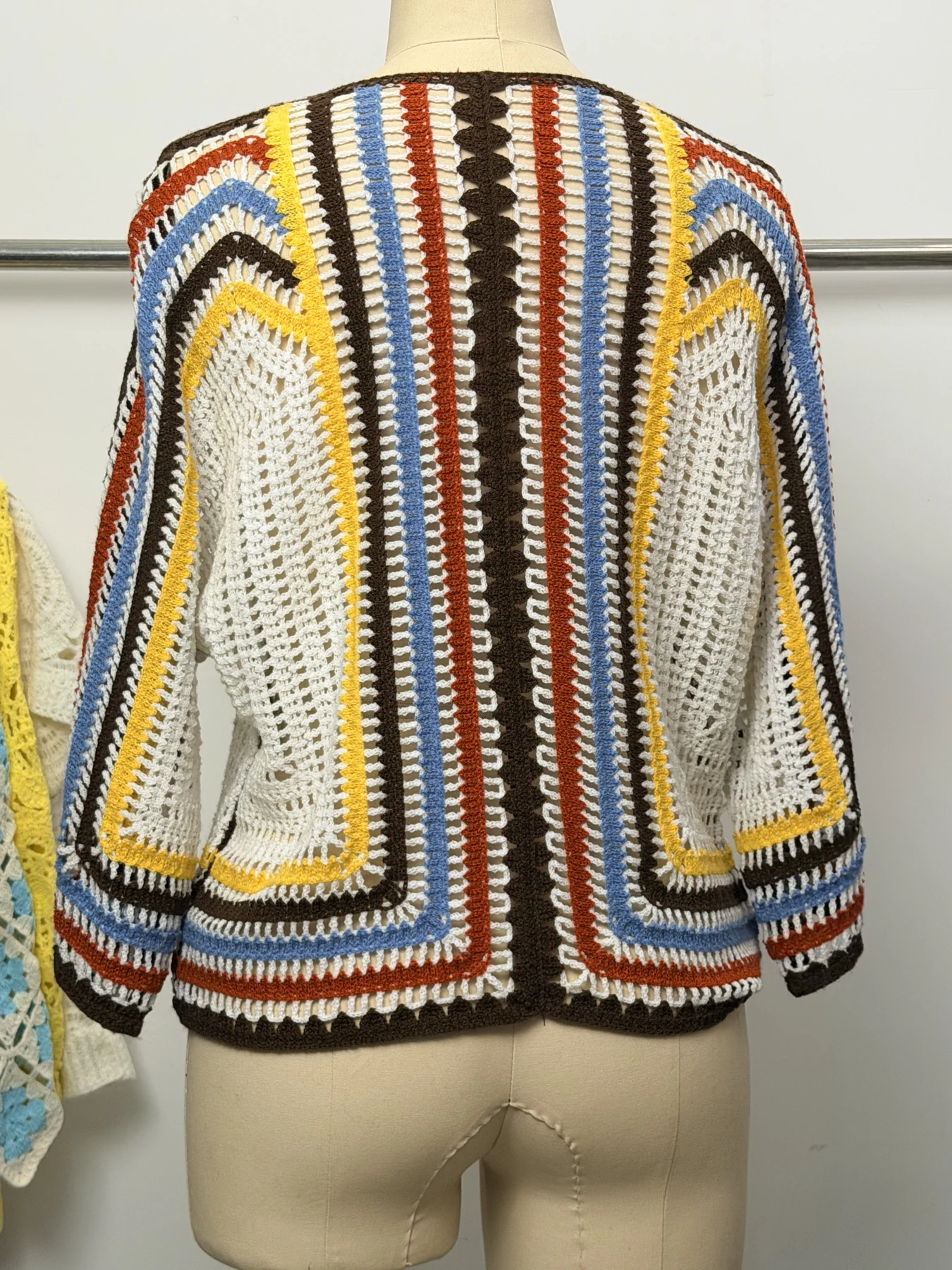 Wholesale Rust Navy Stripe Crochet-Look Cardigan for OEM and private label production 5