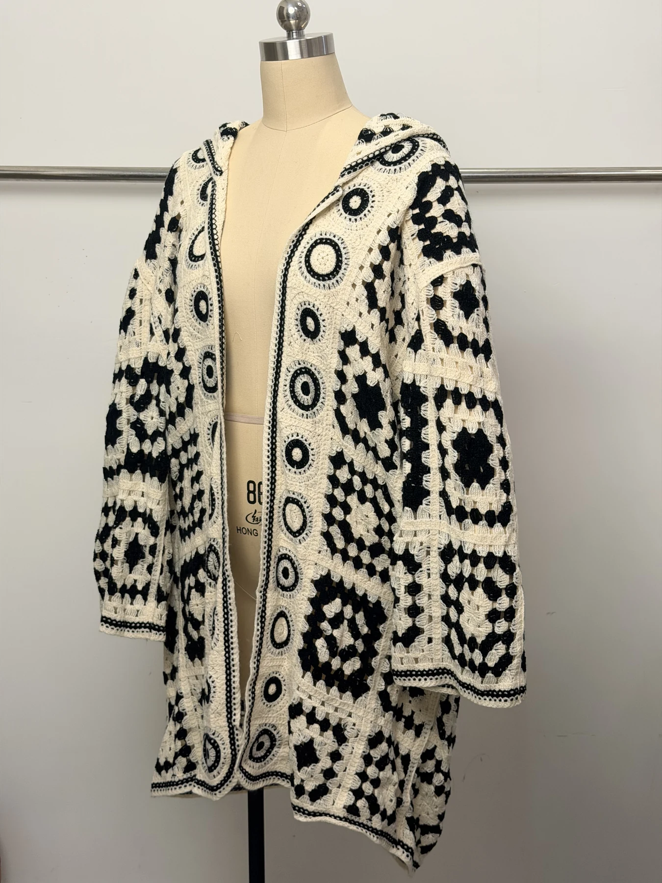 Wholesale Black Ivory Abstract Crochet-Look Cardigan alternate view