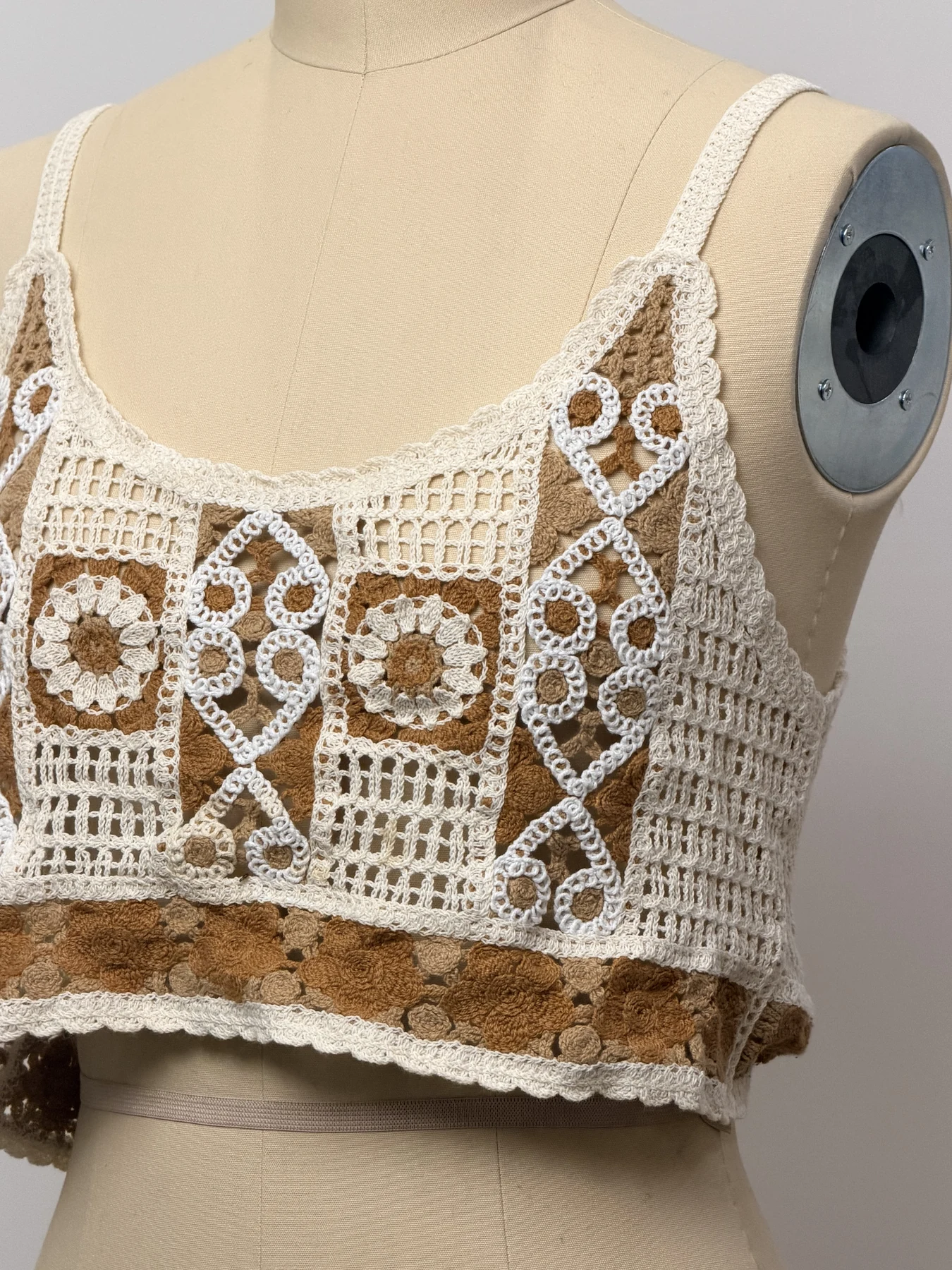 Wholesale Brown Ivory Square Motif Crochet-Look Crop Top alternate view