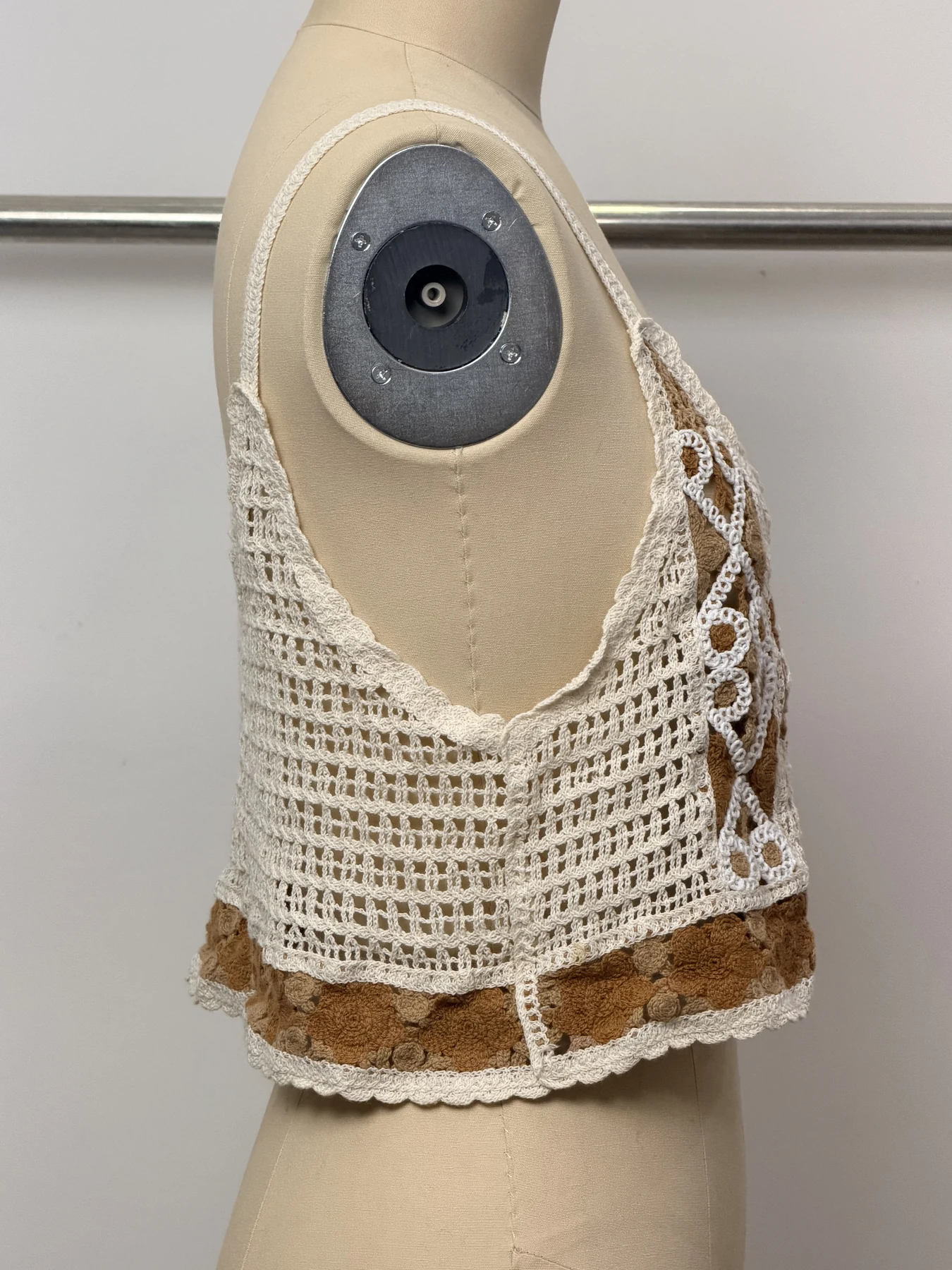 Wholesale Brown Ivory Square Motif Crochet-Look Crop Top for OEM and private label production 4