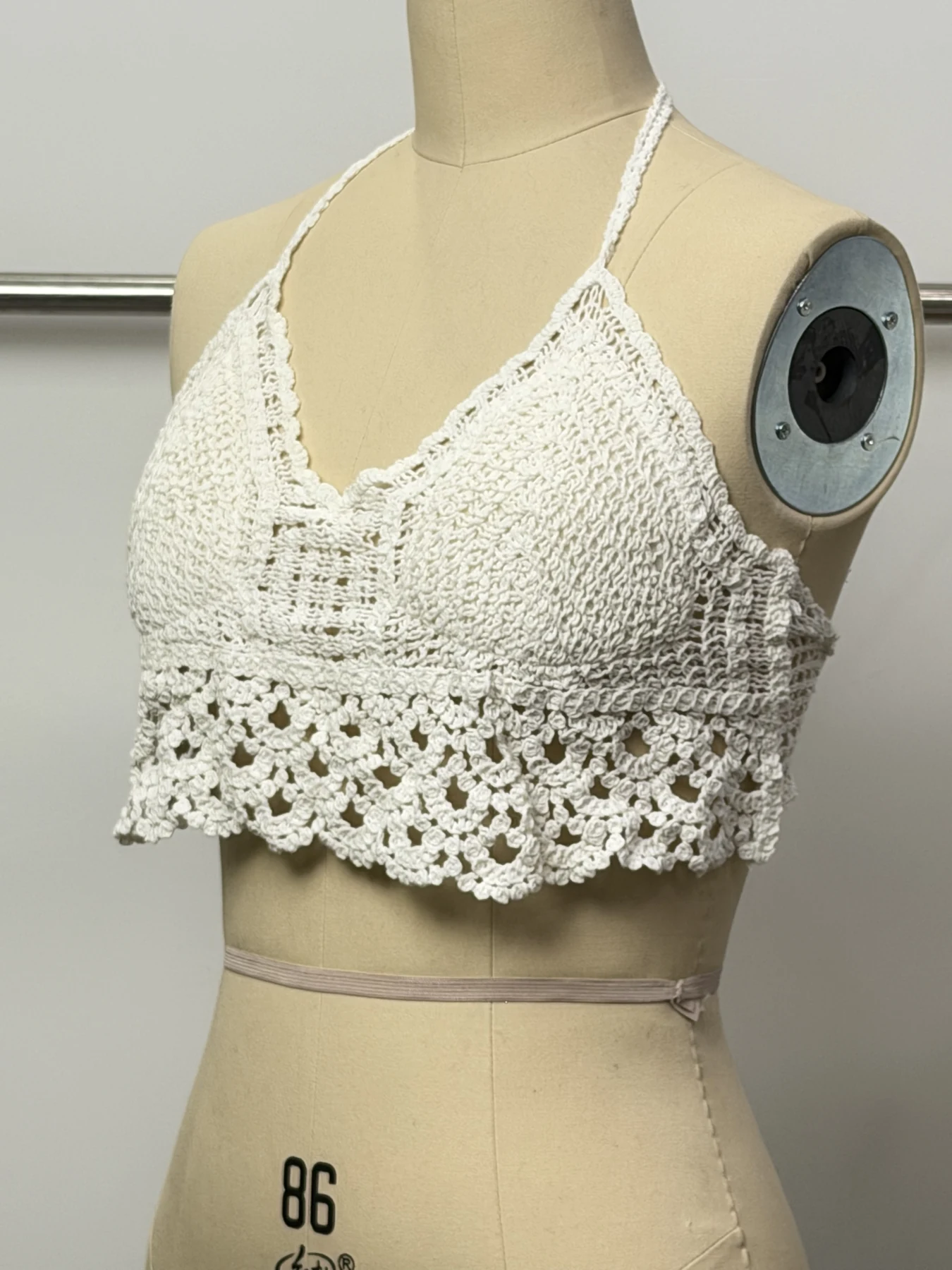 Wholesale Ivory Halter Crochet-Look Crop Top alternate view