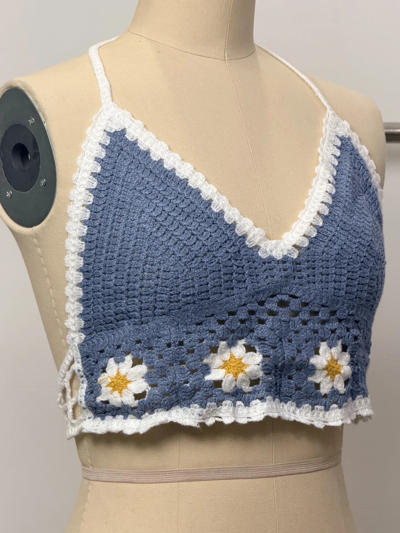 Wholesale Blue Ivory Daisy Crochet-Look Bralette Top for OEM and private label production 4
