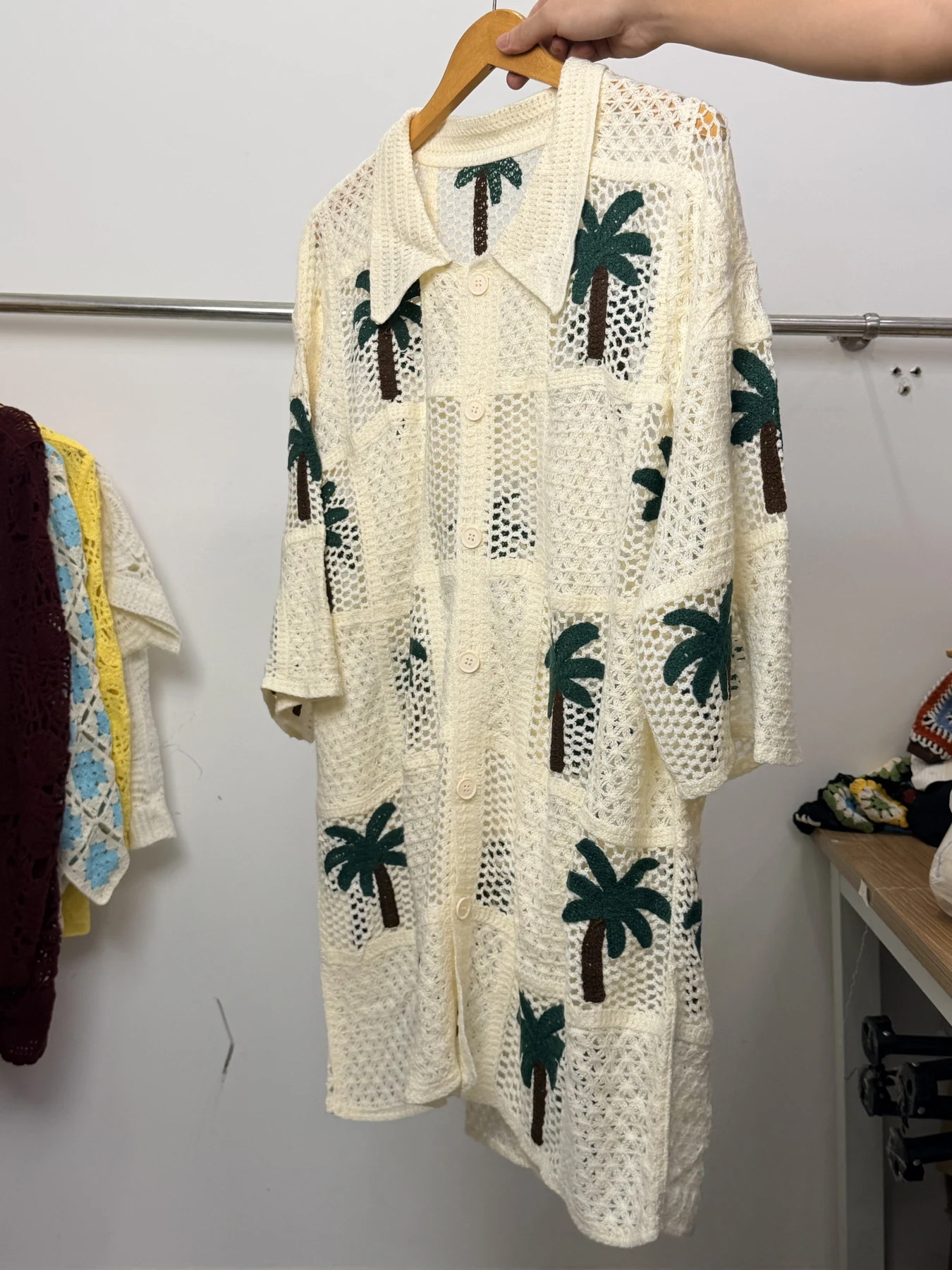 Wholesale Ivory Palm Tree Crochet-Look Shirt Dress alternate view
