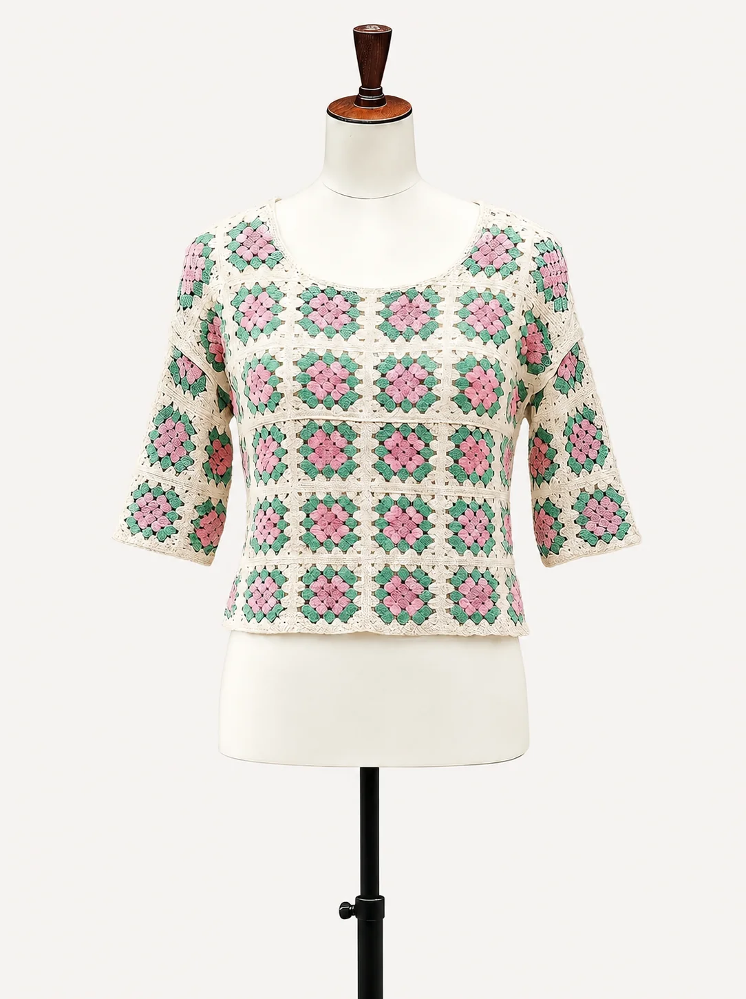 Wholesale pastel granny square crochet-look top for OEM and private label production