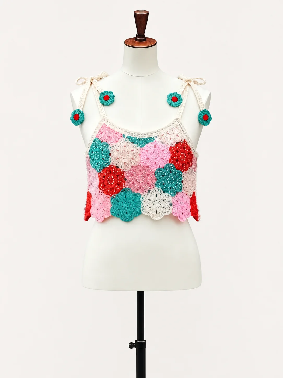 Wholesale pastel 3d floral crochet-look tank top for OEM and private label production