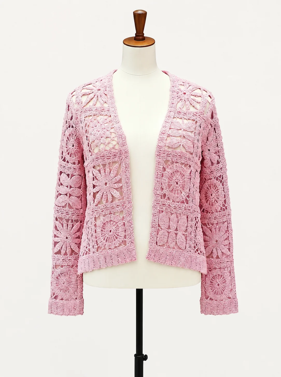 Wholesale blush lace crochet-look open cardigan for OEM and private label production