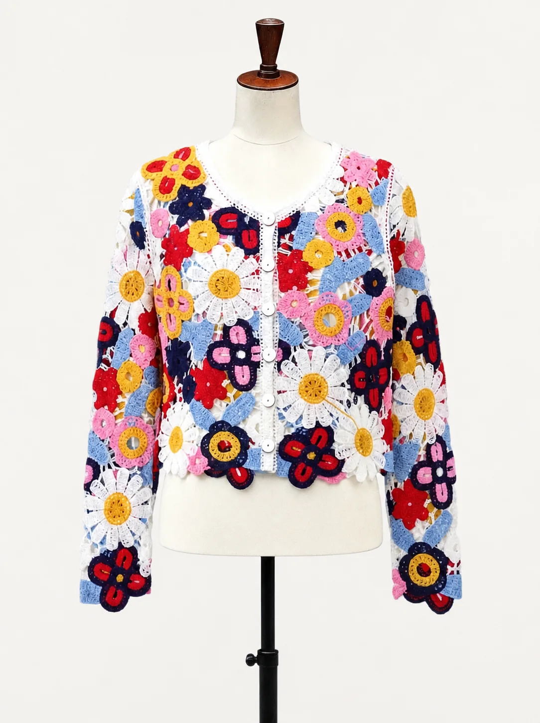Wholesale multicolor floral crochet-look cardigan for OEM and private label production